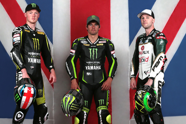 Wegen ihnen kommen die Fans hauptsächlich: Die drei britischen MotoGP-Fahrer Smith, Crutchlow und Laverty (v. li.)