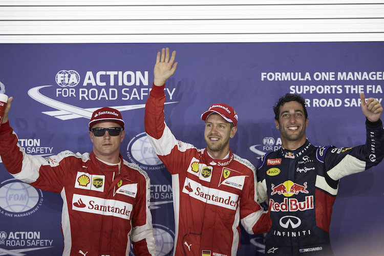 Kimi Räikkönen, Sebastian Vettel und Daniel Ricciardo