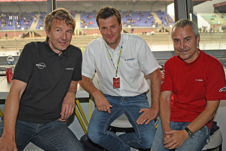 Die Eurosport-Mannschaft: Ron Ringguth, Hannes Orasche und Dirk Raudies