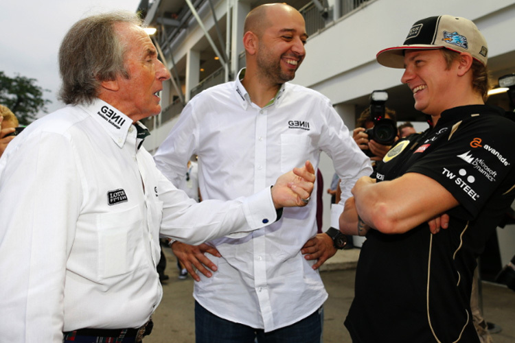 Sir Jackie Stewart mit Gerard Lopez (Genii Capital) und Kimi Räikkönen