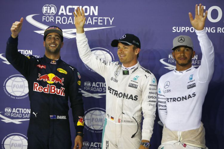 Daniel Ricciardo, Nico Rosberg & Lewis Hamilton