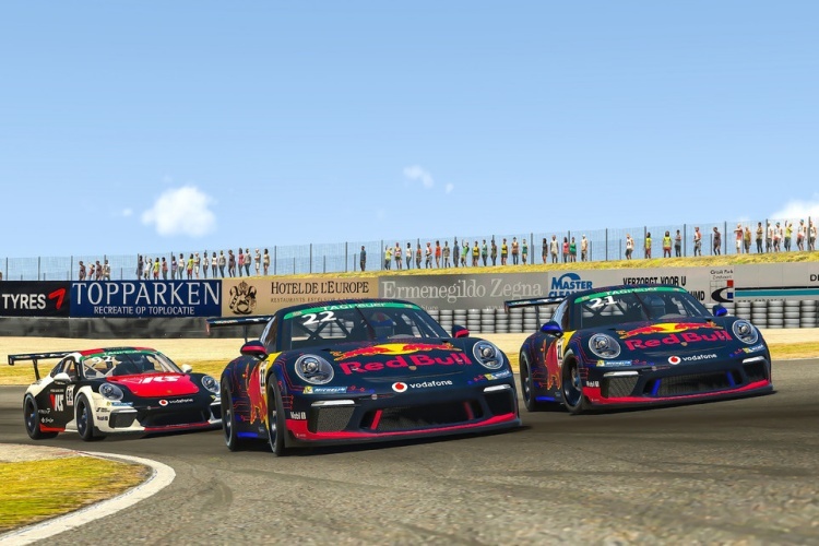 Die beiden virtuellen Porsche 911 GT3 Cup vom Team Red Bull Racing Esports