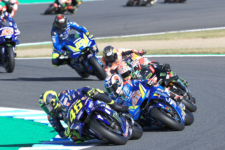 Im Rennen: Rossi (46) vor Rins (42), Zarco, Pedrosa, Iannone und Viñales