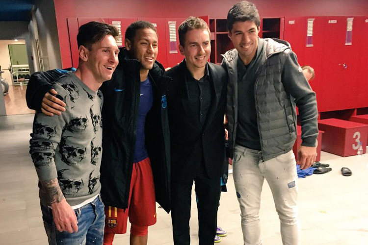Jorge Lorenzo mit den Barca-Stars Messi, Neymar und Luis Suarez