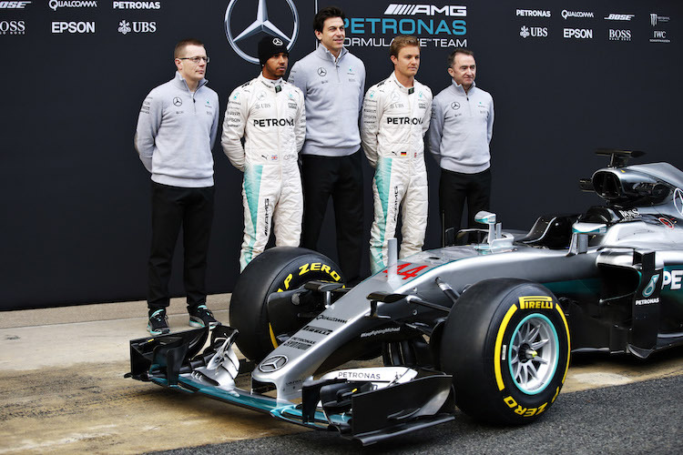 Andy Cowell, Lewis Hamilton, Toto Wolff, Nico Rosberg, Paddy Lowe