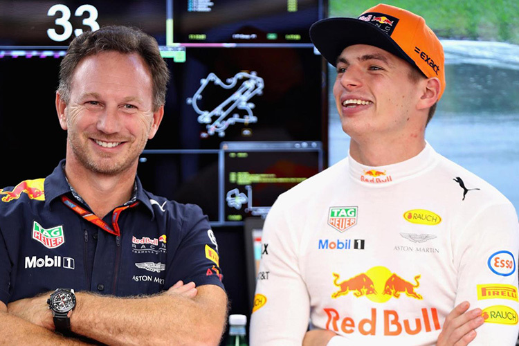 Christian Horner und Max Verstappen sind bester Dinge