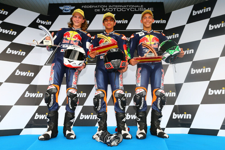 Karel Hanika, Jorge Martin und Enea Bastianini standen in Jerez 2013 auf dem Rookies-Cup-Podest
