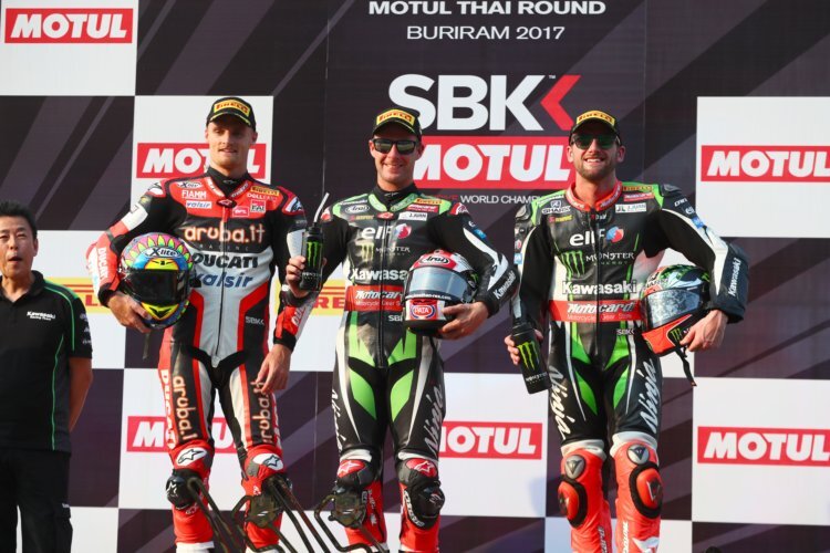 Chaz Davies, Jonathan Rea und Tom Sykes (v.l.)