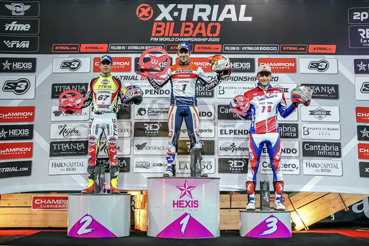 Das Bilbao-Podium: Adam Raga, Toni Bou und Benoit Bincaz (v.l.)