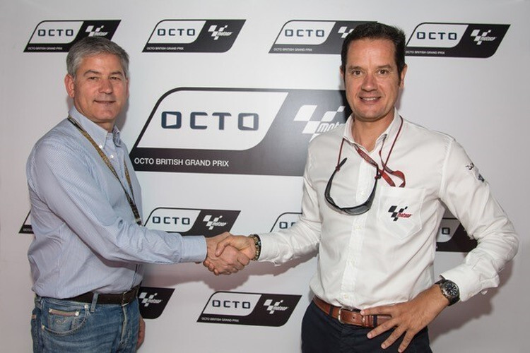Octo-Telematic-CEO Fabio Sbianchi mit Pau Serracanta, dem Marketing-Direktor von Dorna Sports