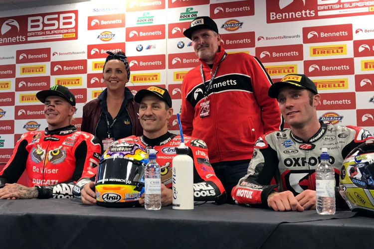 Die Top-3 des zweiten Rennens: Redding, Brookes und Bridewell (v.l.)