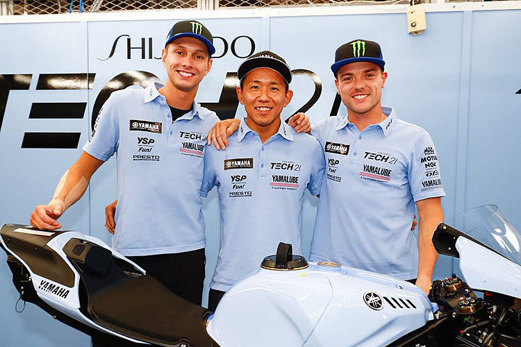 Das Yamaha-Factory-Team (Bild: van der Mark, Nakasuga und Lowes) siegte in Suzuka