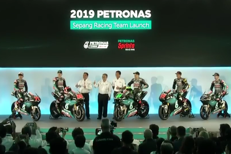 Ayumu Sasaki, Fabio Quartararo, Franco Morbidelli, Khairul Idham Pawi und John McPhee im Petronas-SRT-Look 2019