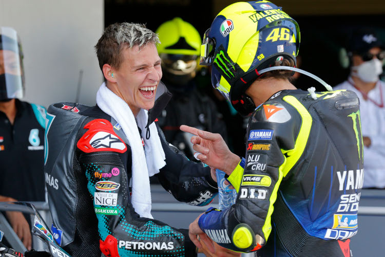 Fabio Quartararo (21) und Valentino Rossi (41) standen in Jerez gemeinsam auf dem Podest