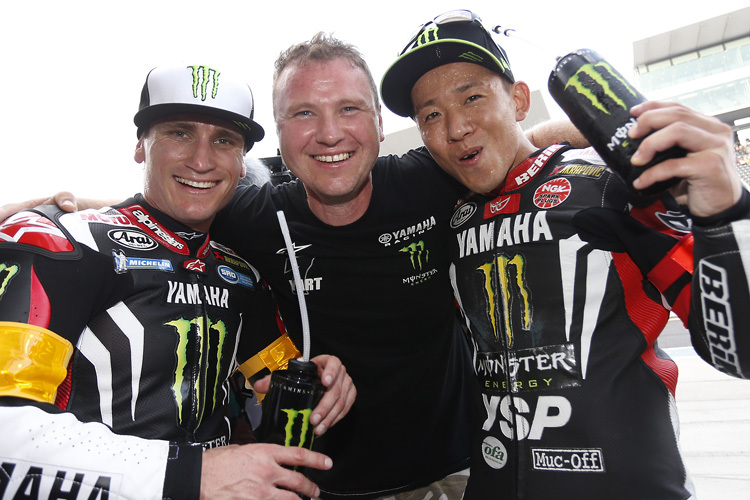 Broc Parkes, Teamchef Mandy Kainz und Katsuyuki Nakasuga (v.l.)