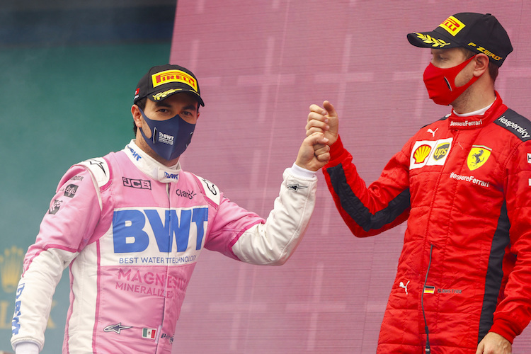 Sergio Pérez und Sebastian Vettel nach dem Grossen Preis der Türkei 2020