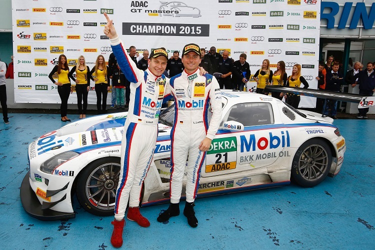 Die Sieger ADAC GT Masters 2015 - Luca Ludwig (re.)  und Sebastian Asch vor ihrem Mercedes SLS AMG GT3