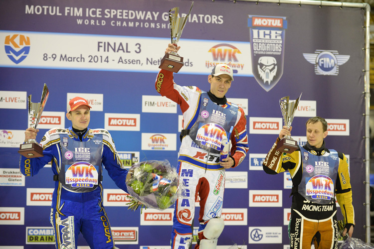 Koltakov, Ivanov und Khomitsevich (v.l.): Die Top-3 in Assen