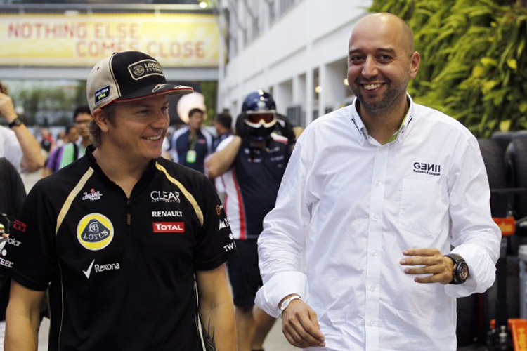 Kimi Räikkönen und Lotus-Teambesitzer Gerard Lopez