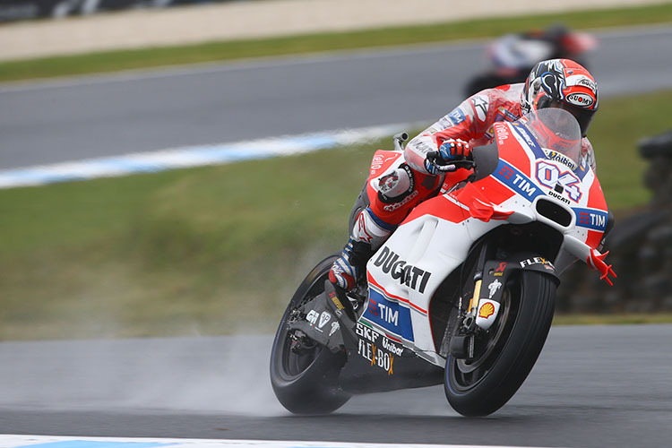 Andrea Dovizioso auf der Ducati im Regen von Phillip Island