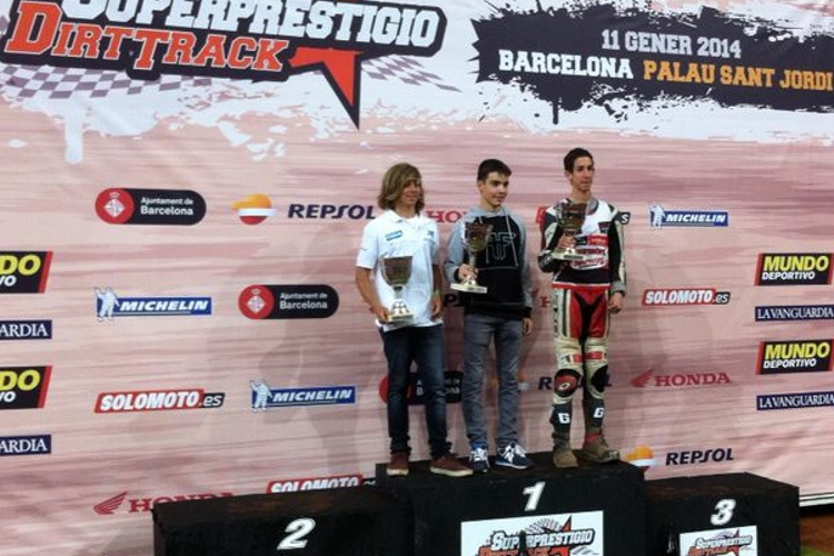 Remy Gardner, Sieger Gerard Riu und Genis Glada beim Superprestigio-Dirt-Track in Barcelona 