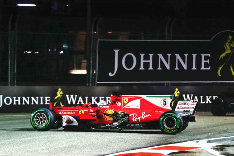 Sebastian Vettel musste seinen Renner nach dem Start-Crash von Singapur abstellen