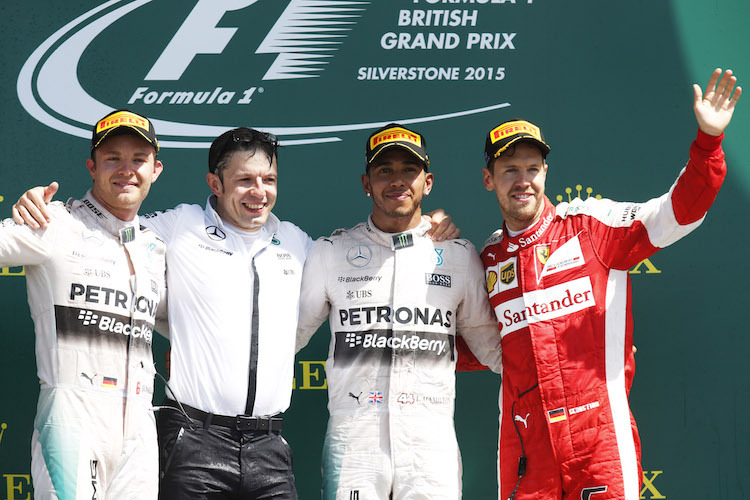 Das Podest in Silverstone: Rosberg, Hamilton, Vettel