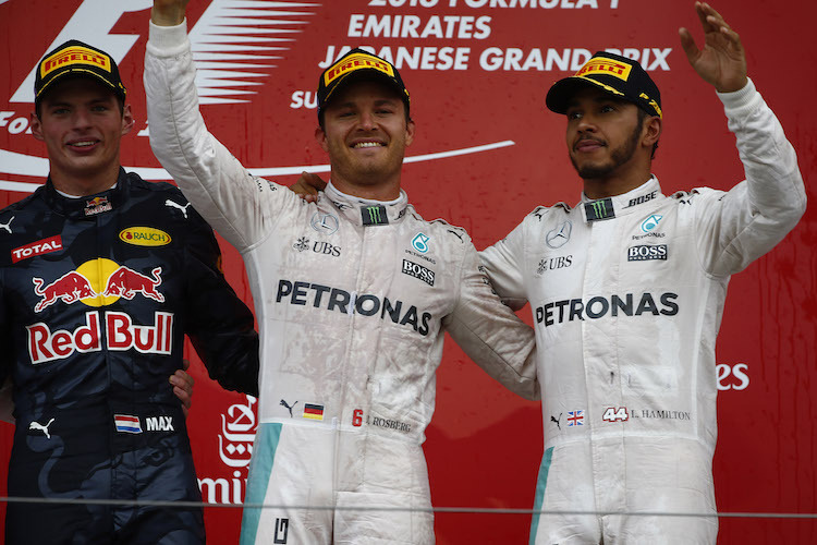 Das Podium - Verstappen, Rosberg, Hamilton