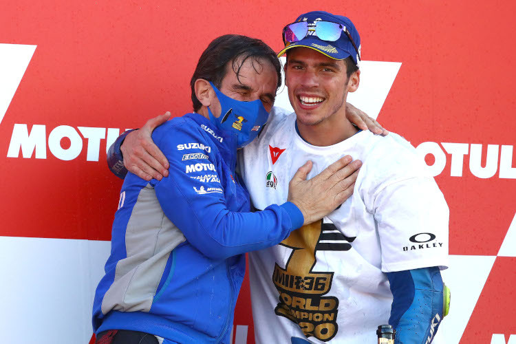 Davide Brivio und Joan Mir freuten sich gemeinsam über den MotoGP-Titel 2020