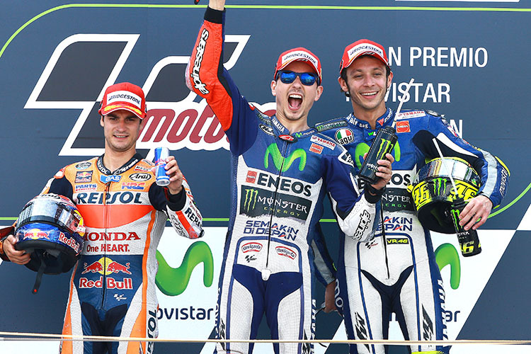 2015 siegte Jorge Lorenzo in Aragón vor Dani Pedrosa und Valentino Rossi