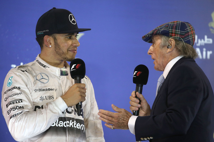 Lewis Hamilton und Sir Jackie Stewart 2015 in Bahrain