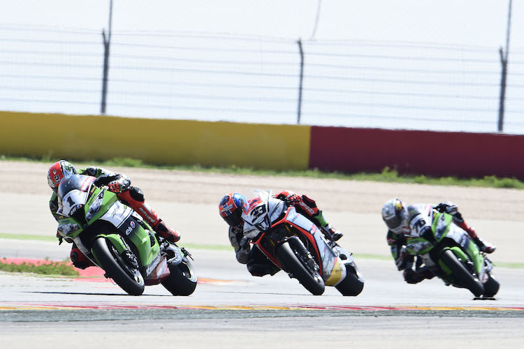 Tom Sykes, Marco Melandri und Loris Baz in Aragón