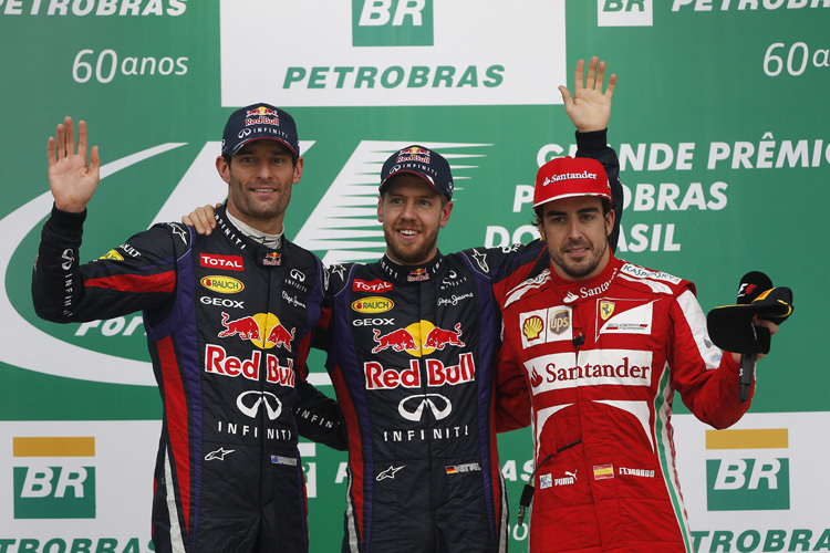 Die ersten Drei in Brasilien: Webber, Vettel, Alonso