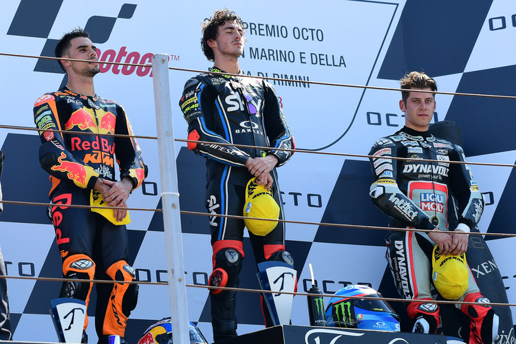 Misano: Miguel Oliveira, Sieger Francesco Bagnaia und Marcel Schrötter