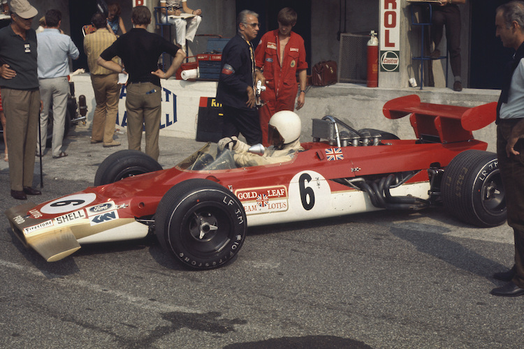 John Miles in Monza 1969 mit dem Allrad-Lotus