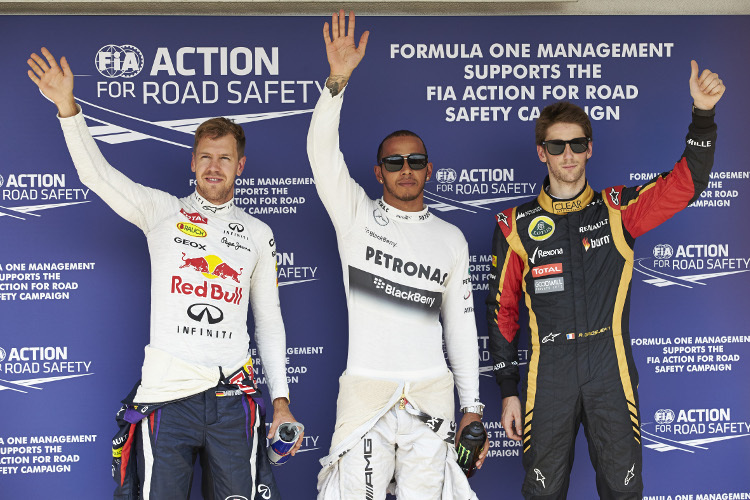 Die Top 3 Qualifyer - Lewis Hamilton, Sebastian Vettel und Romain Grosjean