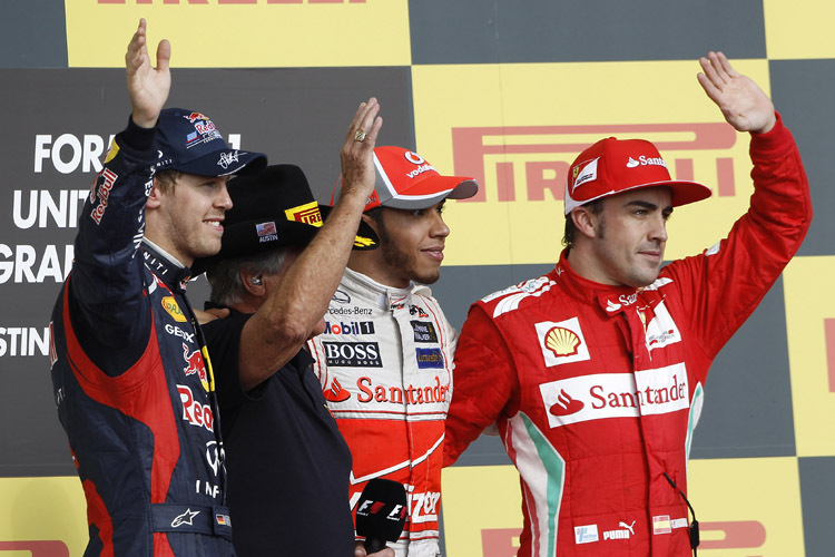 Sebastian Vettel, Lewis Hamilton und Fernando Alonso (v.l.)