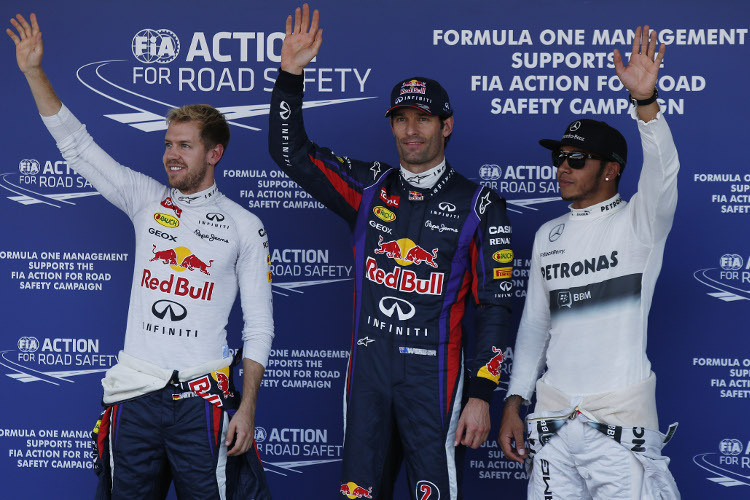 Sebastian Vettel, Mark Webber und Lewis Hamilton