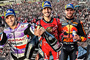 Das Siegerfoto, das nie gemacht wurde: Zarco (links), Sieger Bagnaia und Binder, der am Ende Dritter wurde