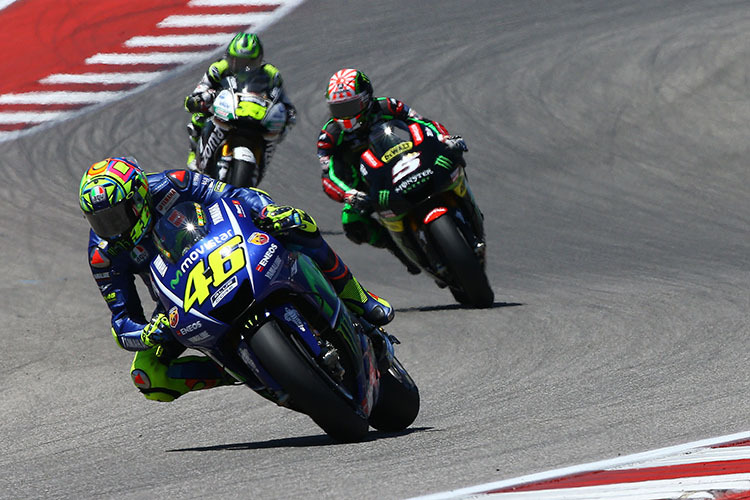 Valentino Rossi vor Zarco und Crutchlow in Austin