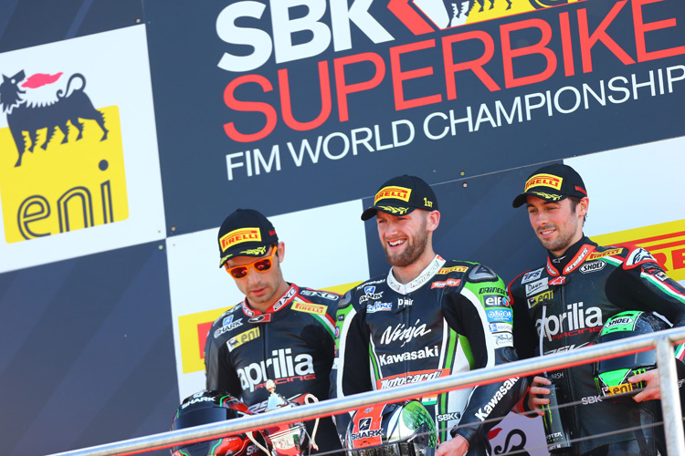 Sieht so auch das WM-Podest Ende der Saison aus: Guintoli, Sykes und Laverty?