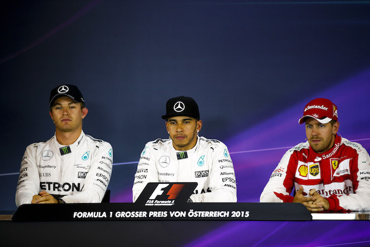 Pressekonferenz mit Rosberg, Hamilton und Vettel