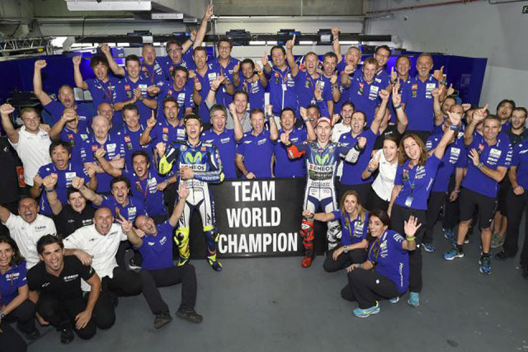 Das Movistar-Yamaha-Team feierte in Aragón ausgelassen
