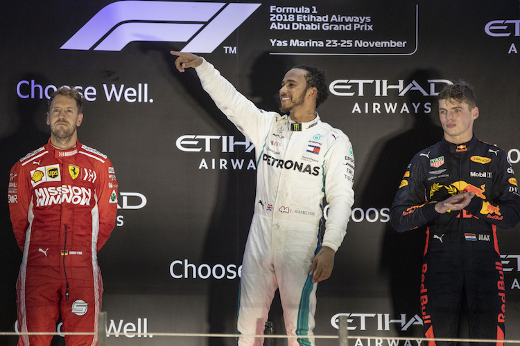 Sebastian Vettel, Lewis Hamilton und Max Verstappen