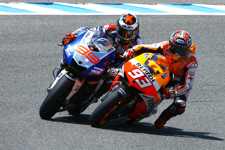 Jerez-GP 2013: Auch für diesen Rammstoss gegen Lorenzo (99) blieb Marc Márquez (93) unbestraft