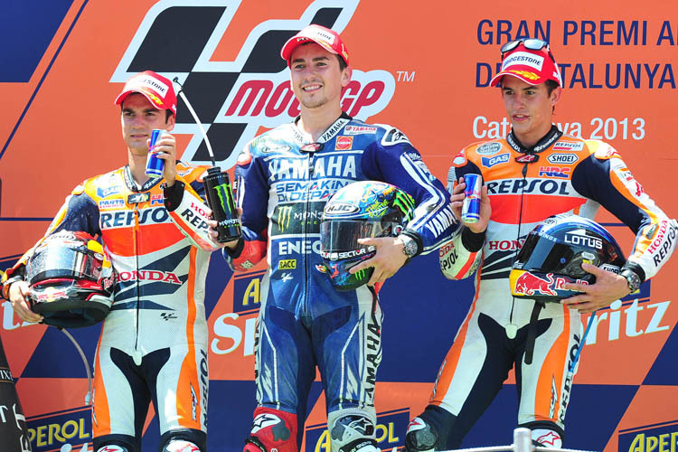 Siegerpodest: Pedrosa, Lorenzo und Márquez