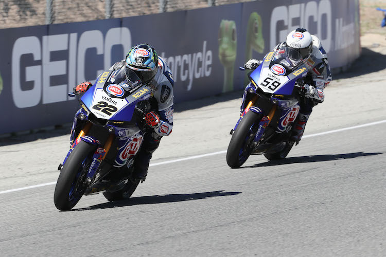 Alex Lowes (22) bekam es in Laguna Seca mit seinem Teamkollegen Niccolo Canepa (59) zu tun 