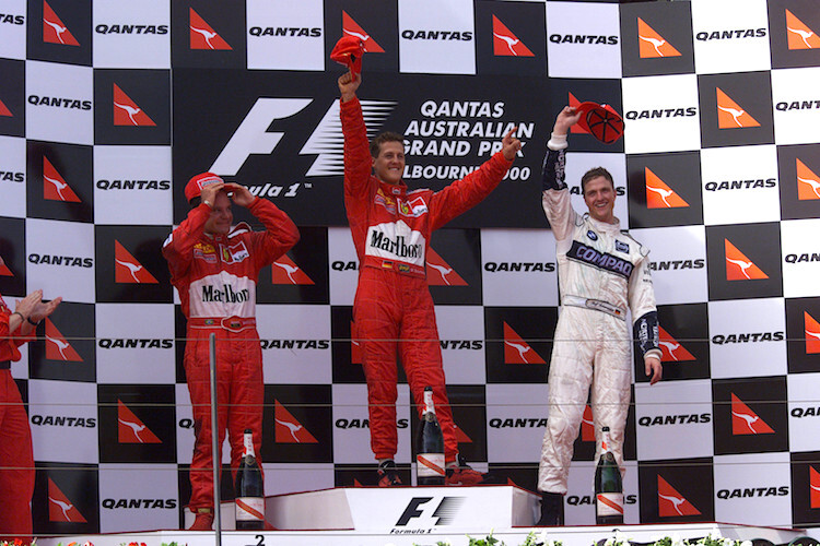 Rubens Barrichello, Michael und Ralf Schumacher in Melbourne 2000: Heute fahren ihre Söhne Rennen