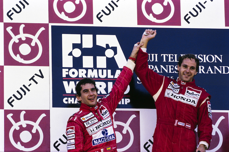 Ayrton Senna und Gerhard Berger 1991 in Japan