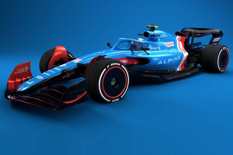 Ein 2022er Formel-1-Auto in Alpine-Farben